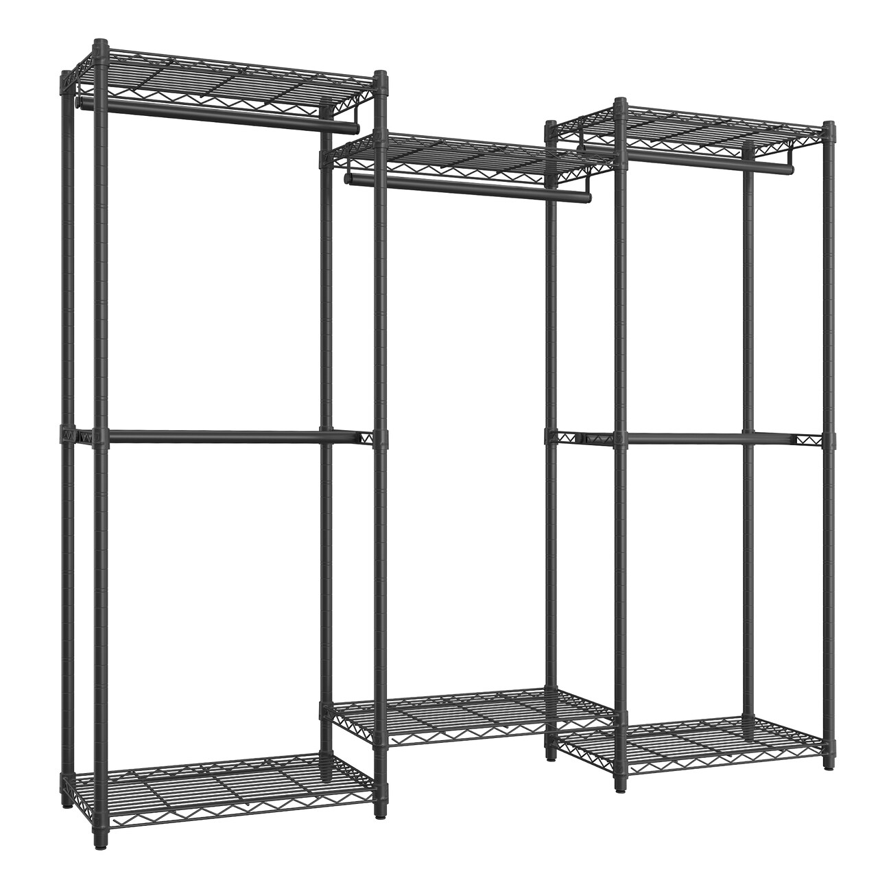 Heavy Duty Portable Closet Garment Rack With Shelves Steel Clothes Organizer Adjustable Storage Ink Black